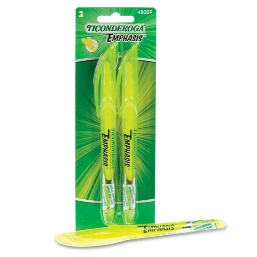 2 Pack – Ticonderoga Emphasis Glowing Yellow Highlighters Chisel Tip